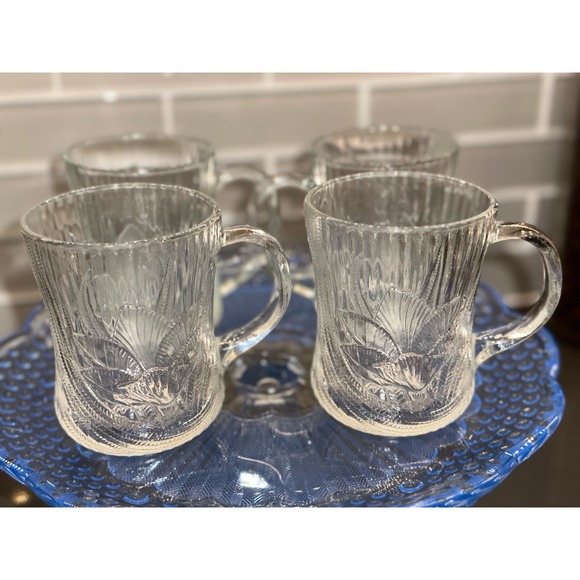 Set of 6 Arcoroc Canterbury Crocus Clear French Glass Mug Cup, Pressed Glass - Picture 2 of 5